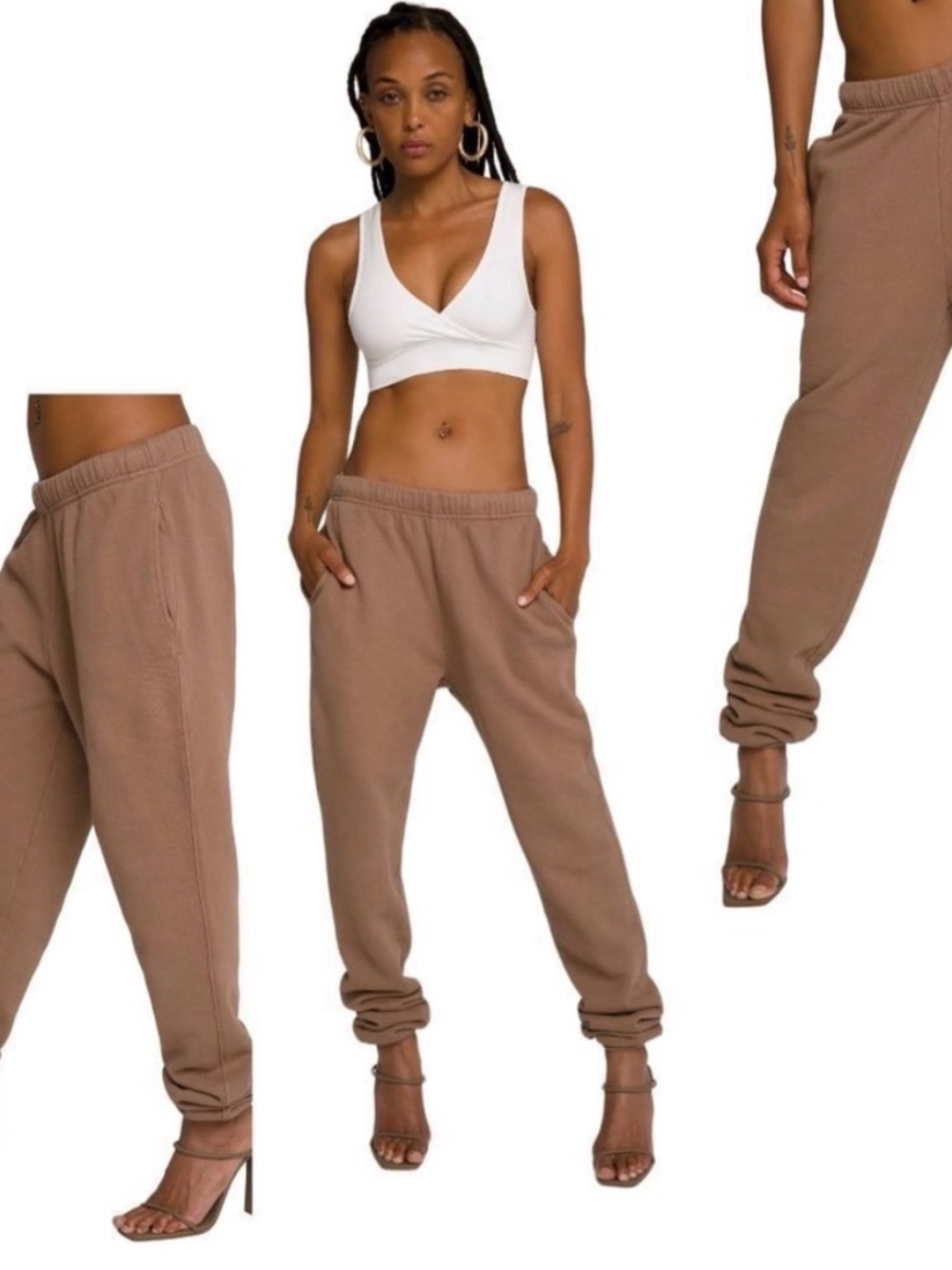 NWT Good American Thermal Boyfriend Sweatpants Waffle Putty Size 3 L